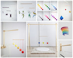 Load image into Gallery viewer, Set of 5x Montessori Mobiles with gym holder / crib arm / wall mount - Munari, Gobbi, Dancers, Octahedrons, Rainbow
