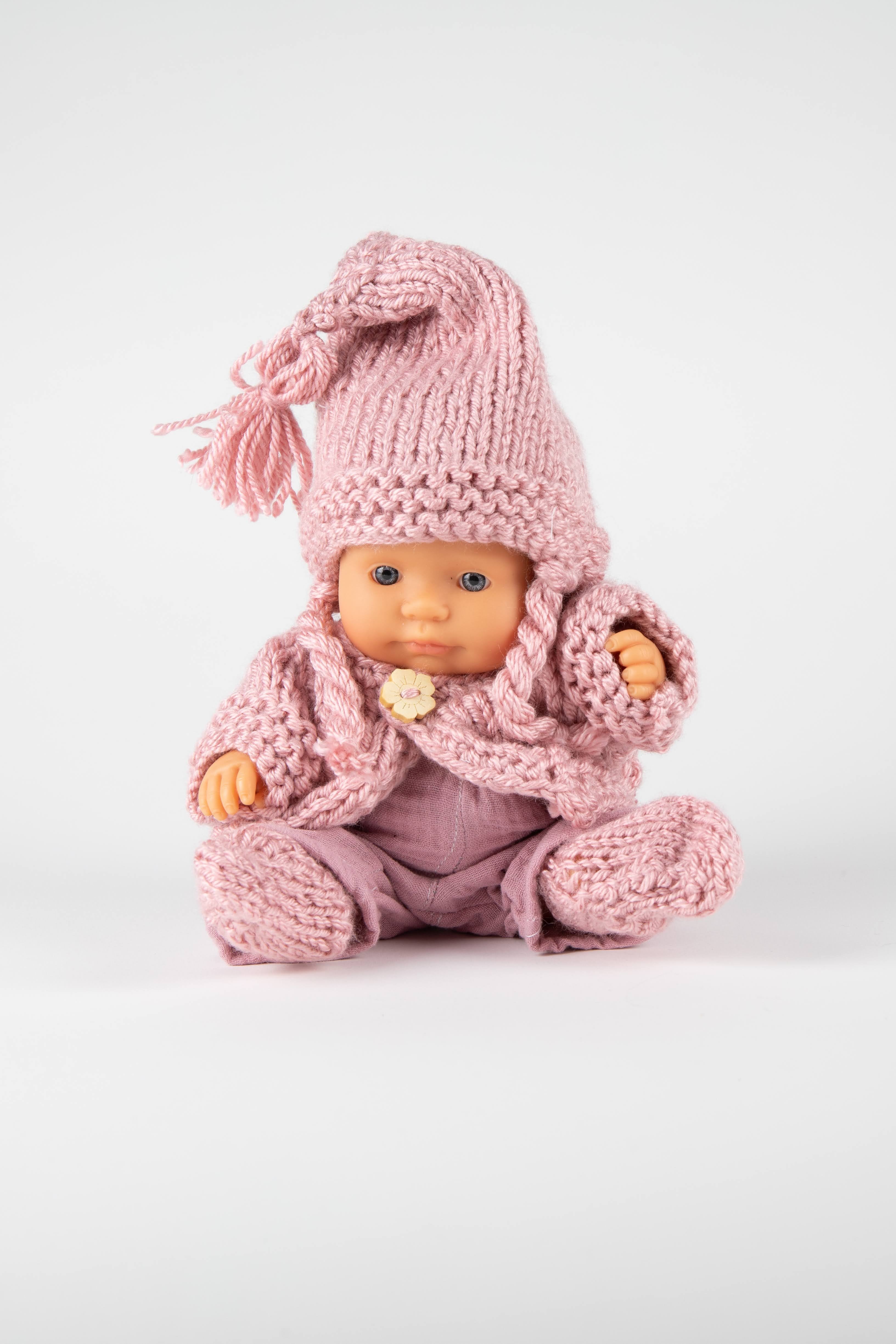 Hand Knitted set of clothes for a Miniland doll 21 cm - Jacob's Montessori