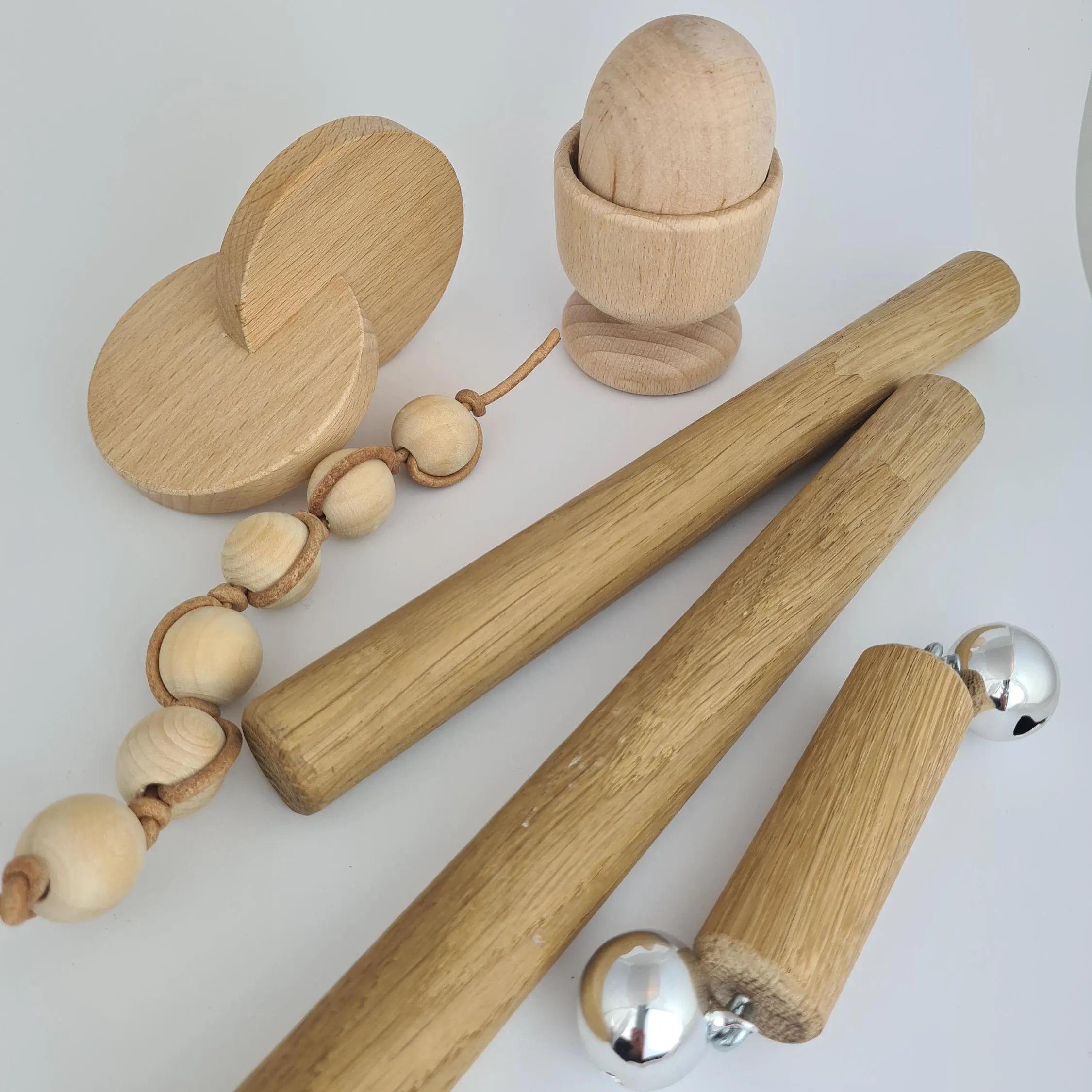 Set of Montessori Wooden Toys. Montessori Learning Material for Infants from 0 to 3y. Interlocking Discs. Egg in a Cup. Gripping Beads. Montessori Rattle