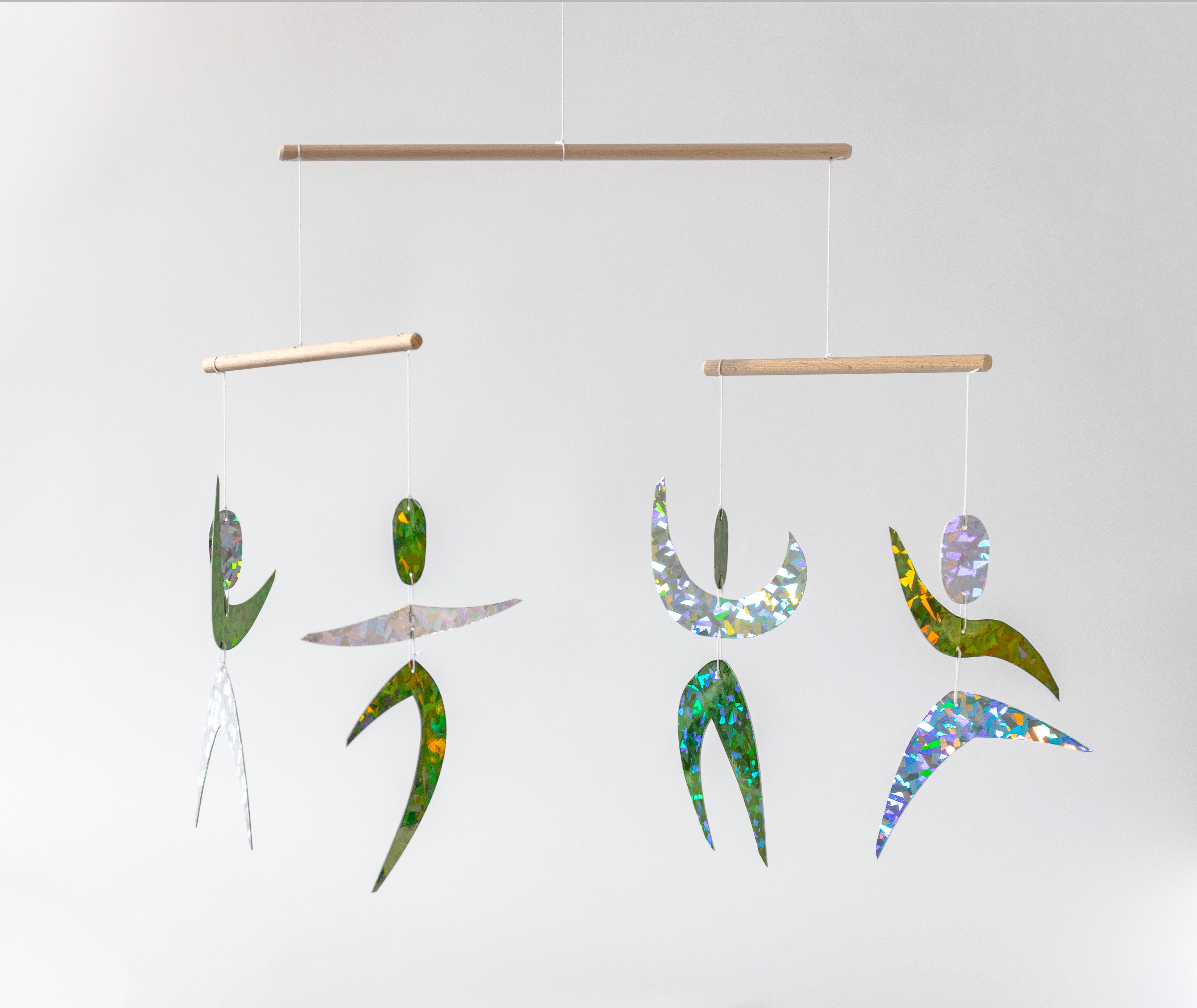 Set of 5x Montessori Mobiles with gym holder / crib arm / wall mount - Munari, Gobbi, Dancers, Octahedrons, Rainbow