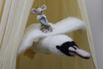Load image into Gallery viewer, Flying Swan Mobile with Maileg Prince Mouse.
