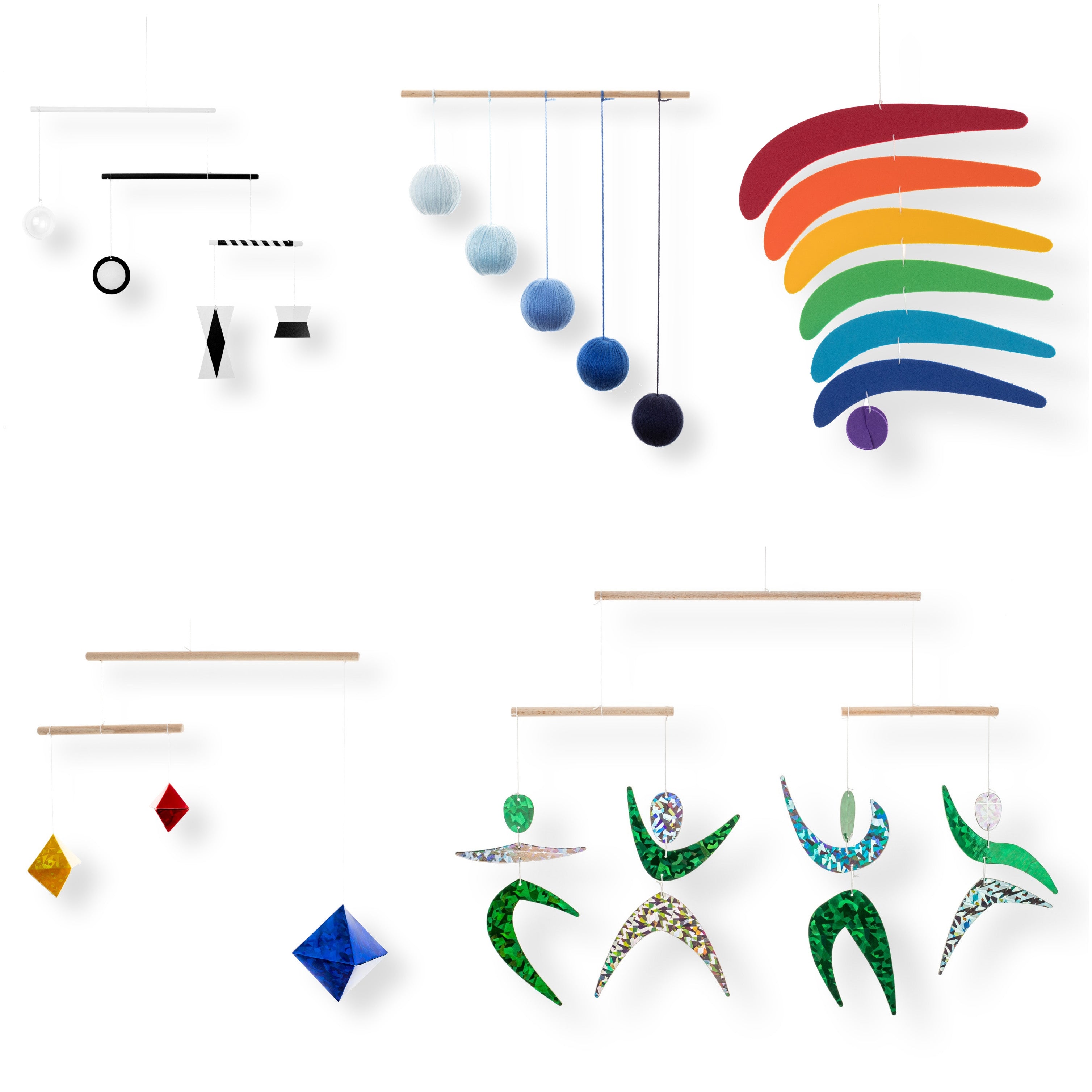 5er Set Montessori Mobiles - Munari, Blue Gobbi, Tänzer, Oktaeder, Regenbogen für die Babyentwicklung