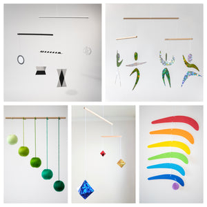 Set of 5 x montessori mobile - Munari, Green Gobbi, Dancers, Octahedron, Rainbow. Montessori mobile. Baby mobile. Hanging mobile.  5setgreen