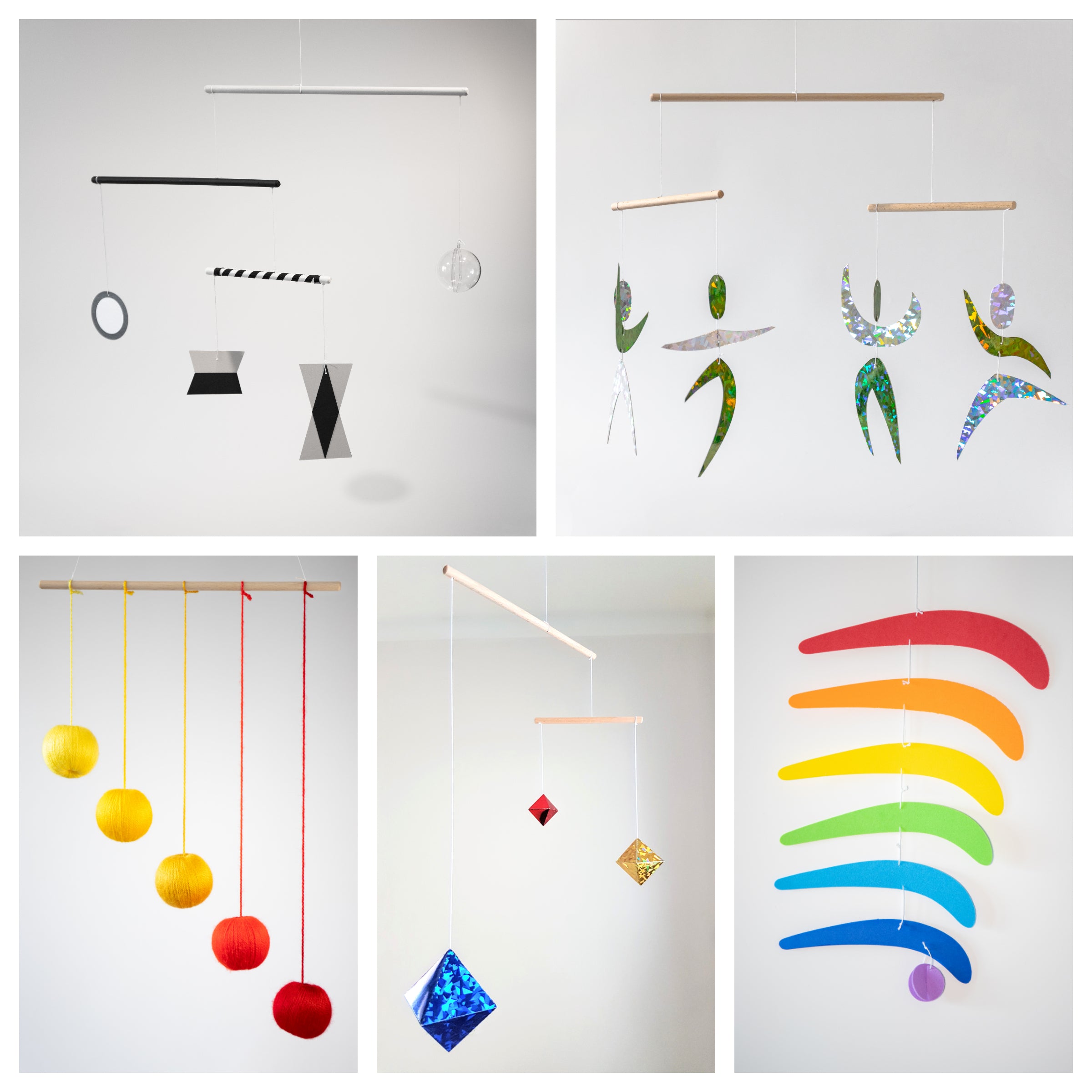 5-teiliges Montessori Mobile Set - Munari, Oranger Gobbi, Tänzer, Oktaeder, Regenbogen