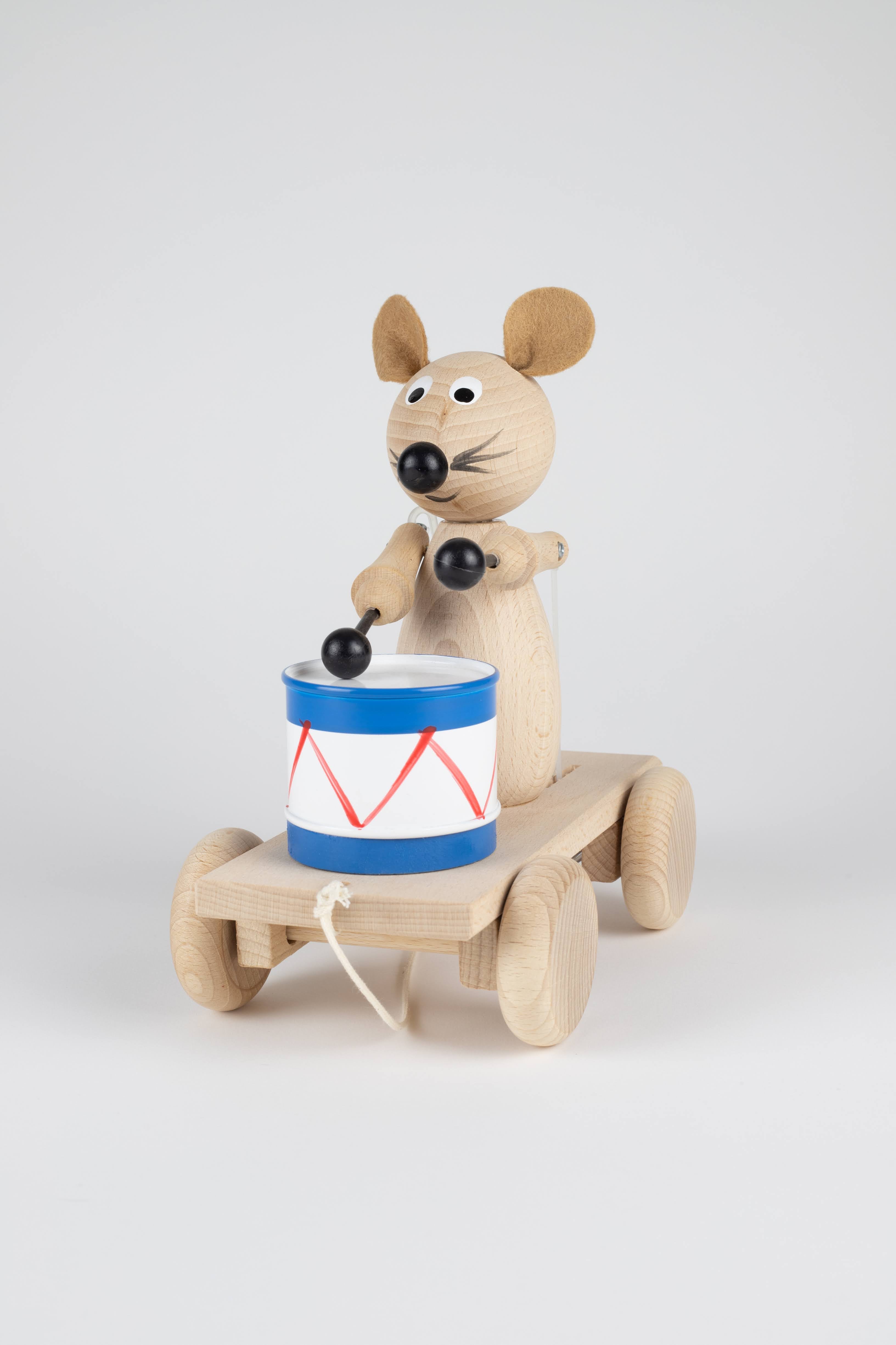 Wooden Mouse with a Drum