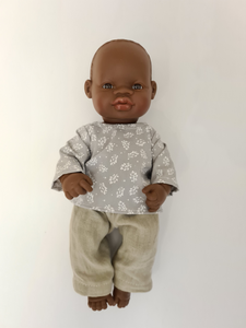 Miniland Doll - 12.63'', 32cm. African Boy Doll with Handmade Clothes.