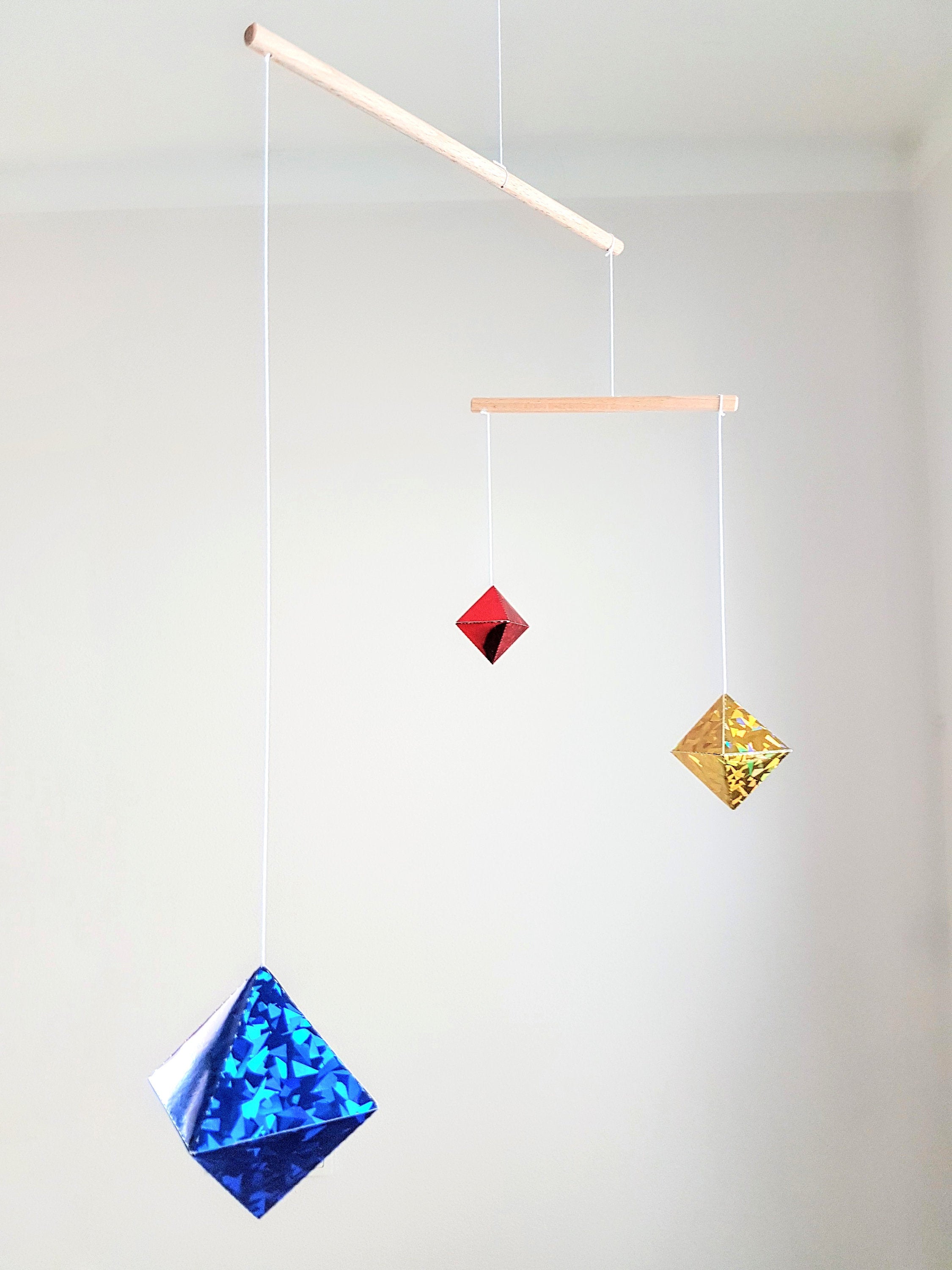 Holographic Octahedron mobile. Montessori inspired mobile. Baby mobile. Newborn toy. Baby toy. Early learning toy Hanging mobile