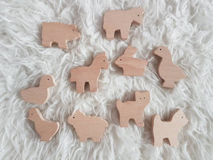 Set of 10 wood carved animals